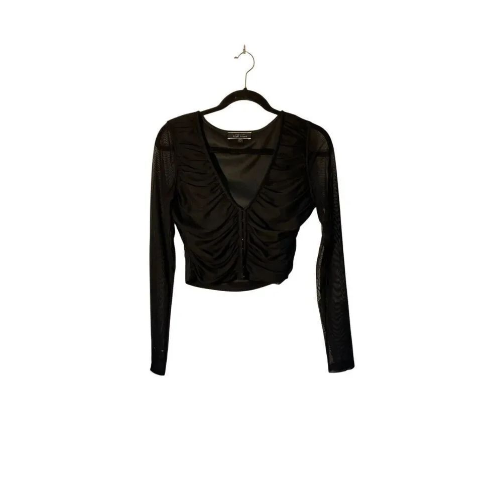 Blue blush, women’s sheer mesh, corset style crop top whimsigoth med
